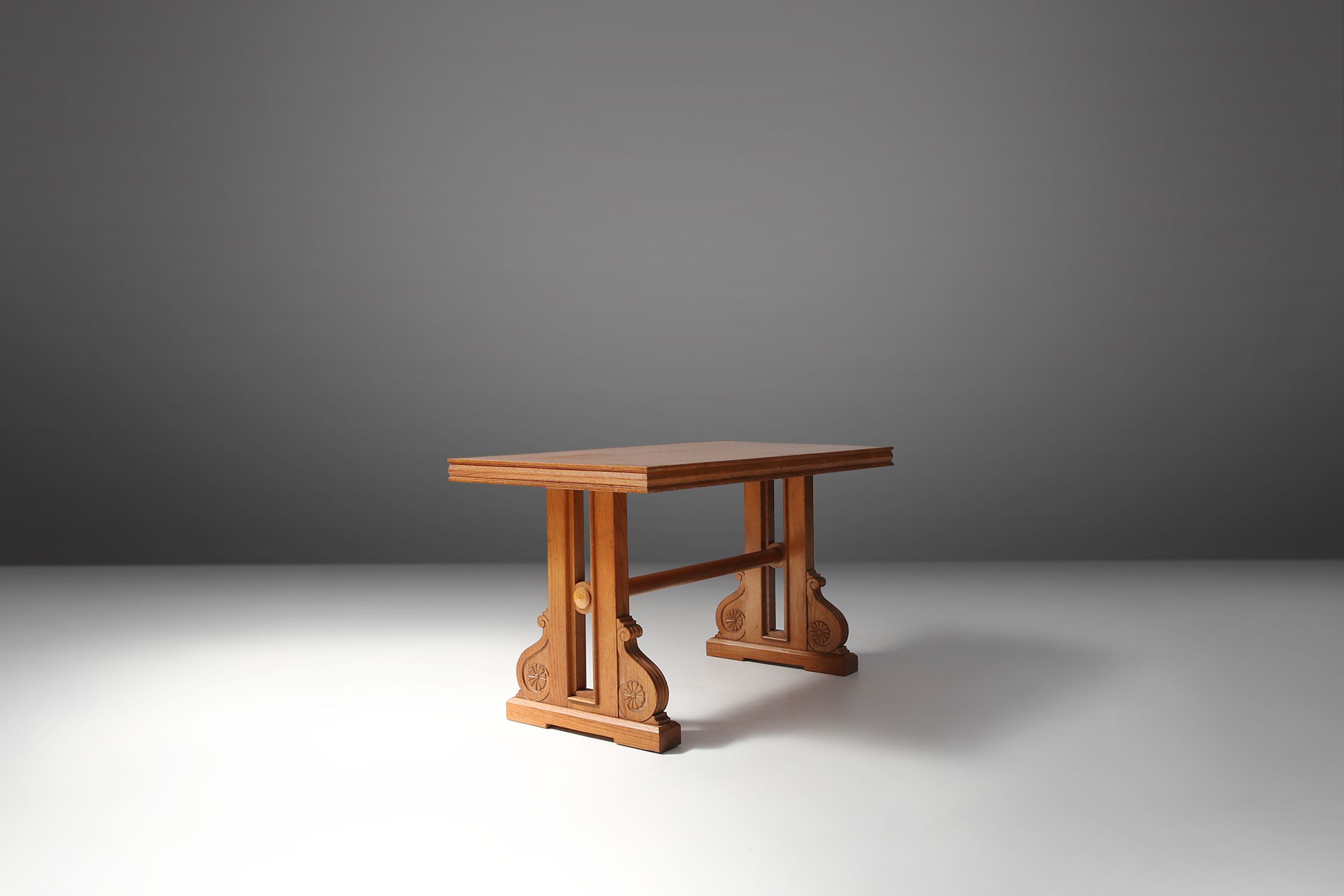 Art Deco Oak Coffee Table with Sculpted Details, Belgium 1940sthumbnail